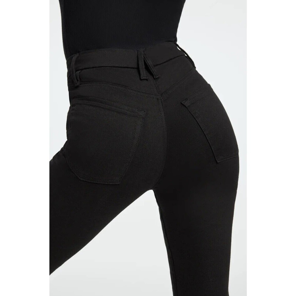 Good American | Women Black Straight Slim Leg Crossover Jeans Size 6 / 28